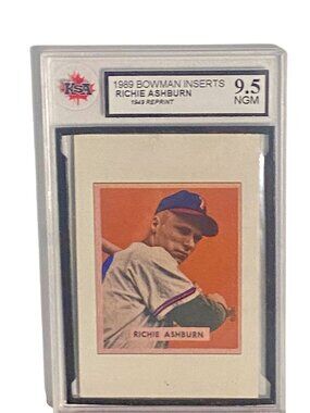 1989 Bowman Richie Ashburn 1949 Reprint Baseball Card KSA Graded 9.5 NGM